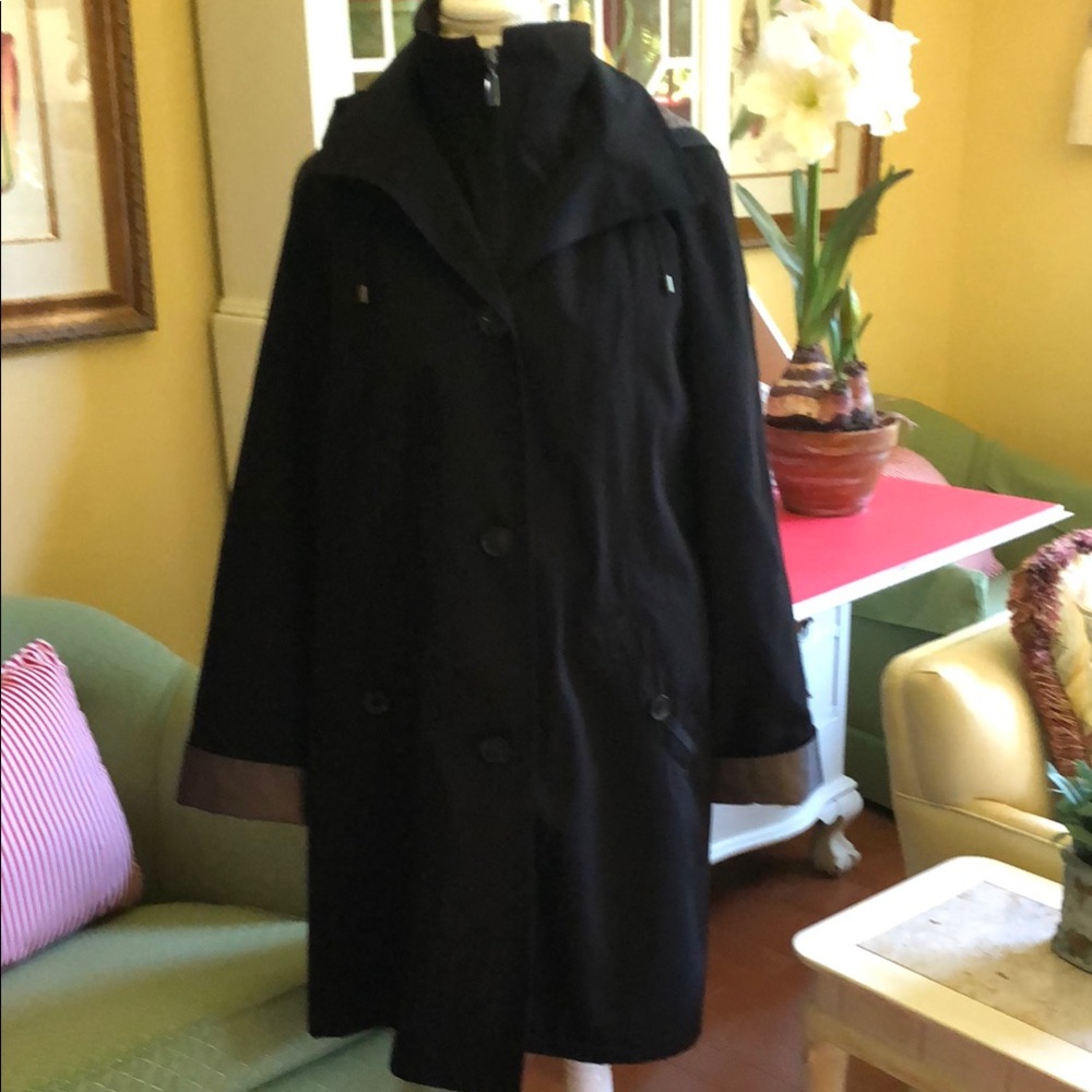 Gallery Black Trench Coat with bronze color Collar